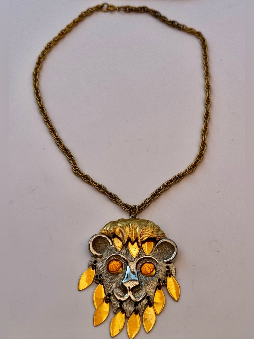 Vintage Beautiful 1960s–1970s Lion Head Pendant Necklace - Purely a Lion King!